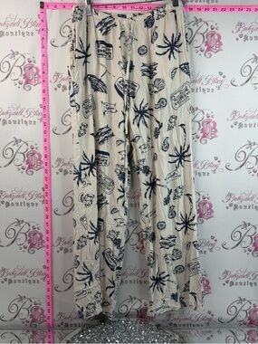 Cali1850 Wide Leg Beach Print Pants Comfy Flowy with a Cream with Black Print